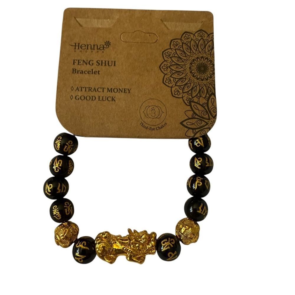 New Henna Feng Shui Black and Gold Bracelet to Attract Money and Good Luck